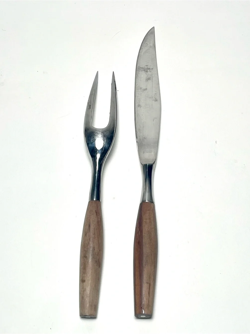 Vintage MCM Carving Set Knife Fork Wood Handle Stainless By Present Japan 2 Pc